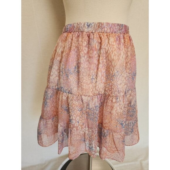 Evereve BB Dakota Tiered Mini Skirt Pink Leopard Print Size Medium - Picture 3 of 7